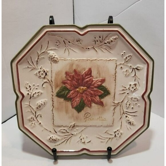 Vtg MWW Market Embossed Square Christmas Flowers Plates Set of 4 - Picture 2 of 11